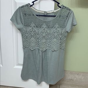 Mint Short Sleeve Top w/ Crochet Detail